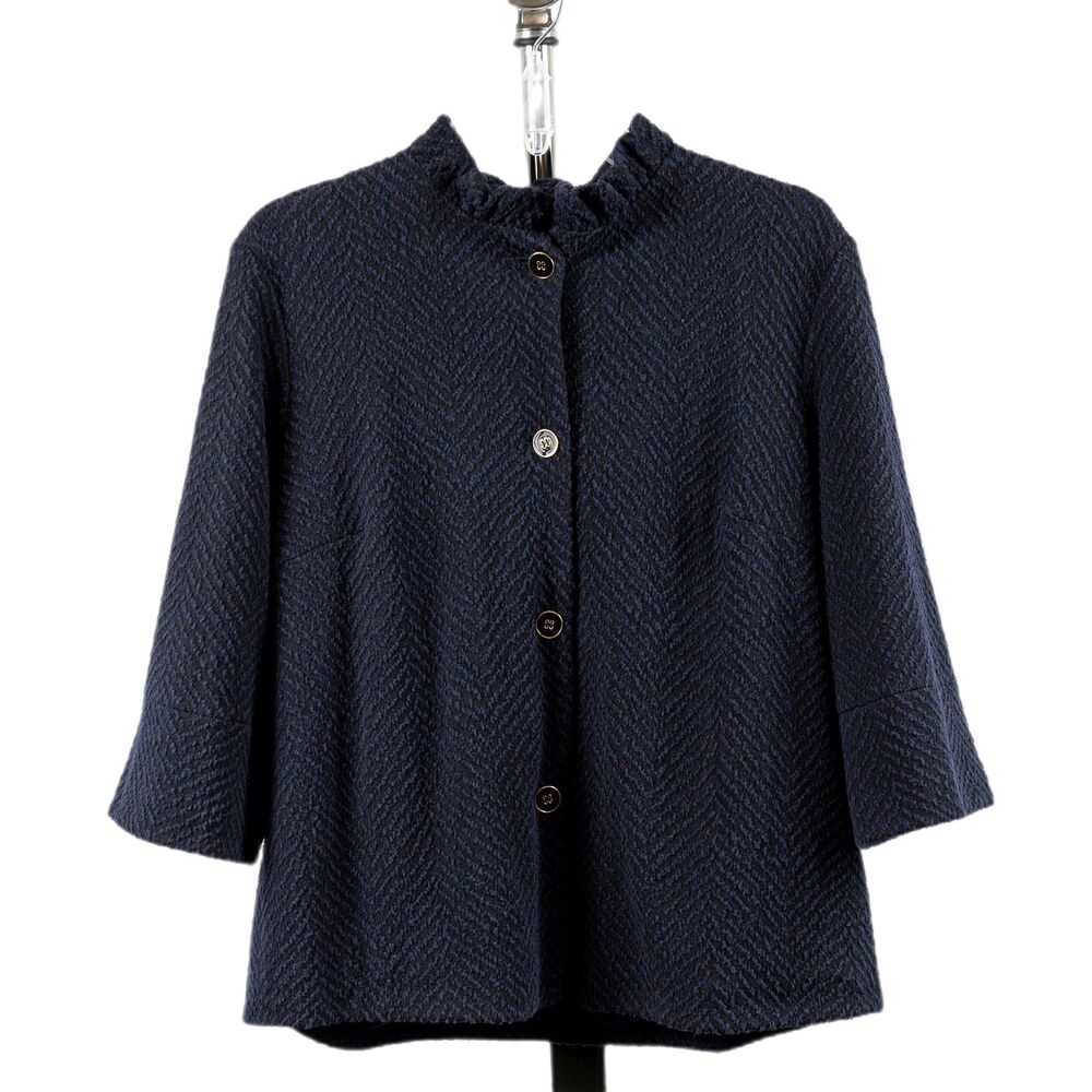 J. Mclaughlin Black/Navy Herringbone Jacquard blouse size L